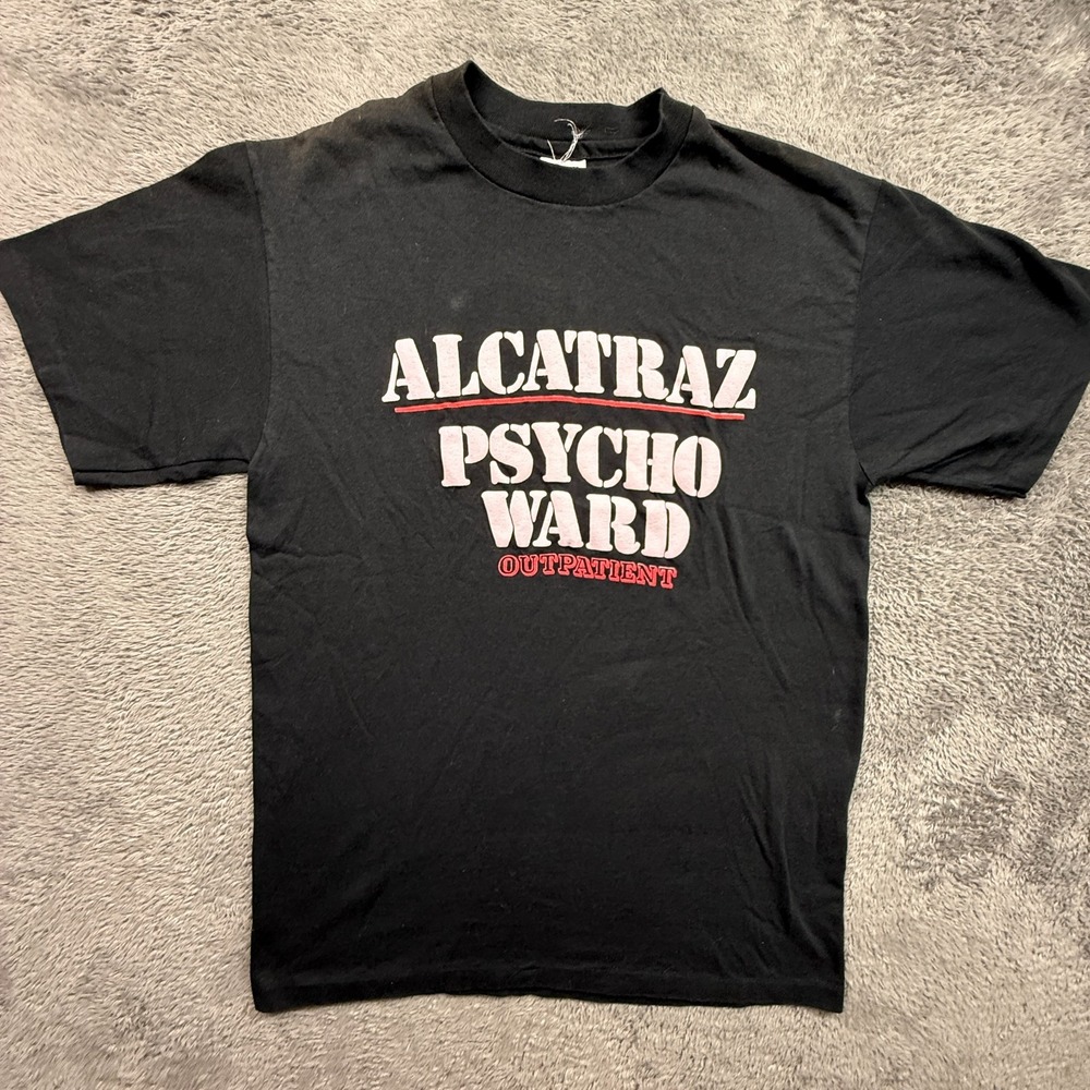 Vintage 90s Anvil Alcatraz Psycho Ward Outpatient Single Stitch Tee Shirt M USA